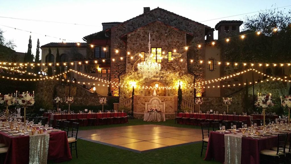 Bella Collina Grand lawn Market Lights and the ELSA Chandelier