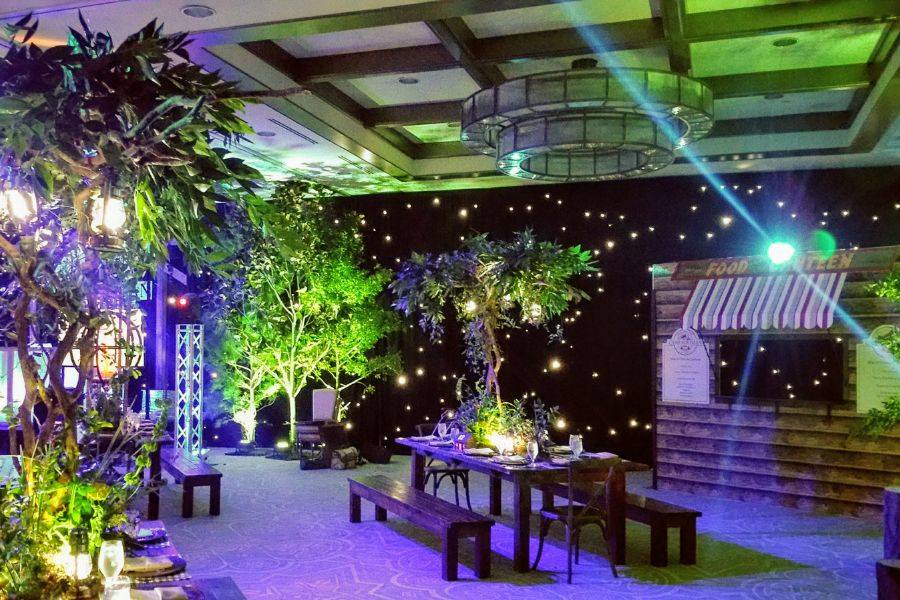 LED drapes lighting up a wedding venue