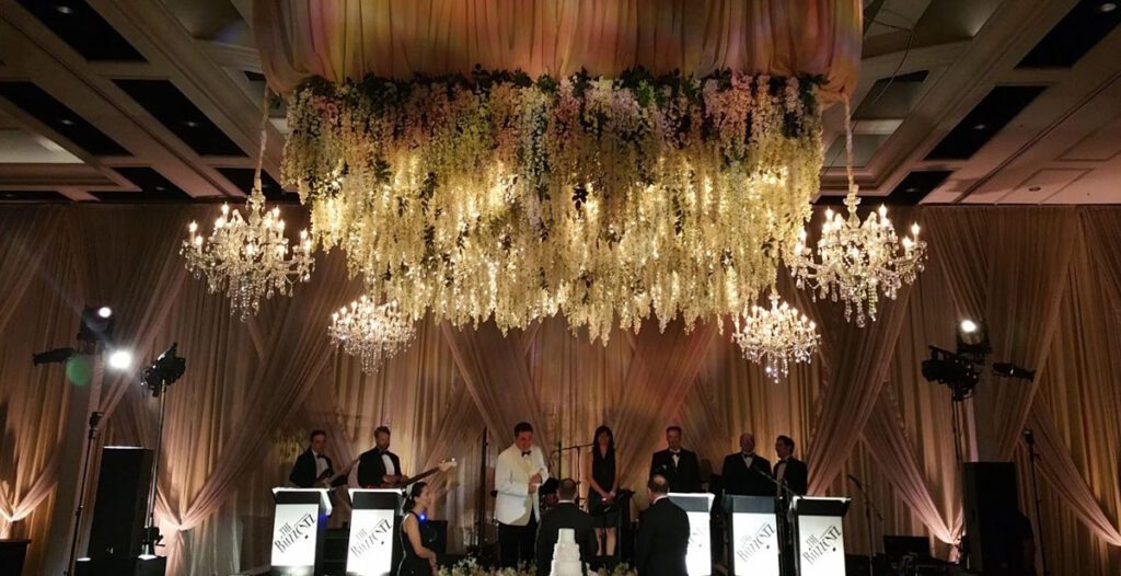 Chandelier rentals over dance floor
